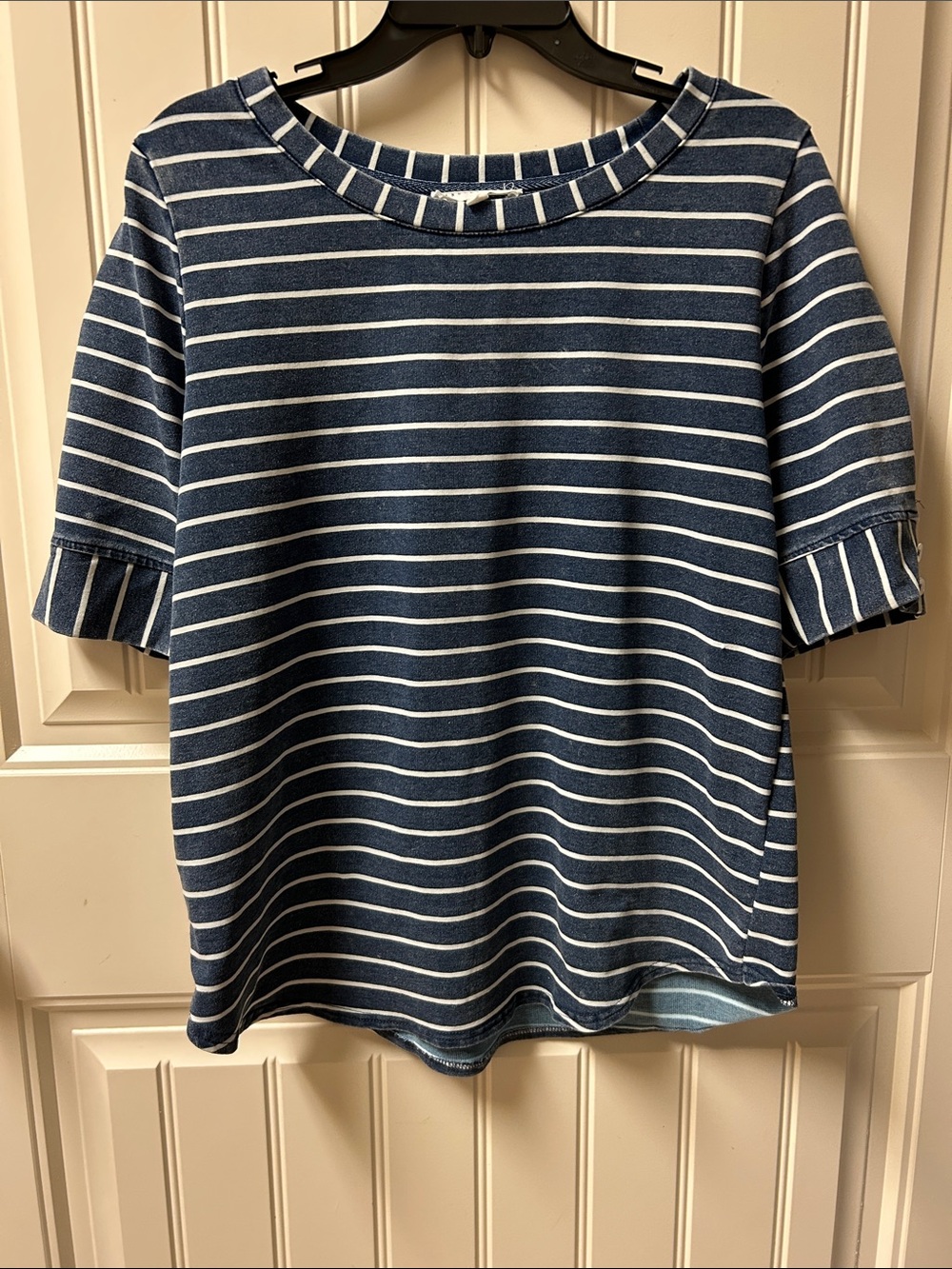 Jane and Delancey Navy and White Striped Short Sleeve Top